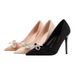 Women S Pumps Style Fashion Women Stiletto High Heels Shallow Mouth Pointed Toe Rhinestone Bow Suede Shoes_vogvips.com