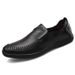 Men's Genuine Leather Casual Shoes With Perforated Design, Breathable Driving Loafers, Comfortable Round Toe Slip-On Shoes For Everyday Wear_vogvips.com