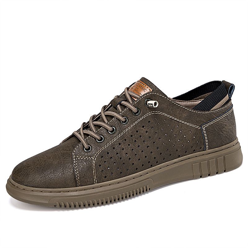Round Head Casual Shoes Men's Shoes Cowhide Board Shoes British Cowhide Leather Shoes Men's Shoes Low-top British Driving Shoes_vogvips.com