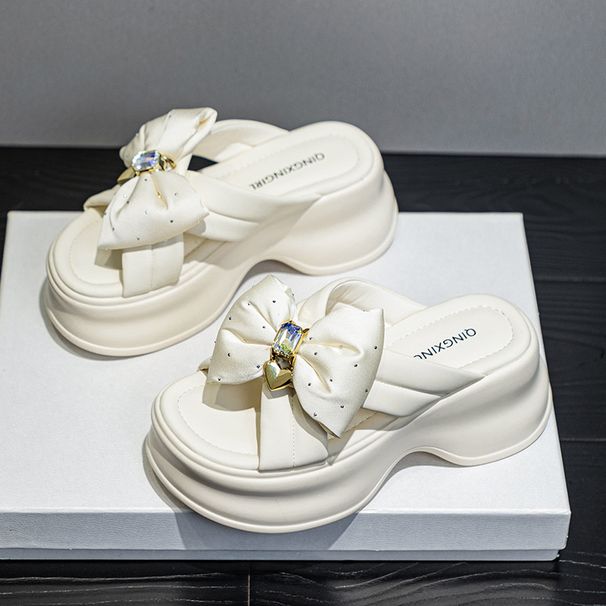 Cool Slippers Women's Outer Wear Bow-tie Rhinestone Thick-soled French Muffin Thick-soled Versatile Women's Sandals_vogvips.com