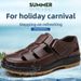Men's Genuine Leather Sandals Breathable Summer Casual Soft Bottom Anti-Slip Hollow Out Design Comfortable Dad Shoes_vogvips.com