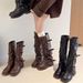 French Style Thick Sole Belt Buckle 2025 Autumn Winter New Women's Chunky Heel Ruched Slouch Mid-Calf Boots_vogvips.com