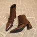 New Autumn And Winter Short Boots, French Retro Pointed Toe, Buckle Strap, Chunky Heel, Women's Mid-calf Suede Patchwork_vogvips.com