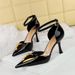 8323-K55 Pointed Sandals For Women, Hollow One Button Metal Buckle High-heeled Shoes, Thin Heels, Patent Leather Shiny_vogvips.com