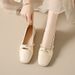 Gentle Wind Single Shoes Women's Flat-soled Pearl Ladyshoes Soft-soled Doudou Shoes Square Head Shallow Mouth Women's Shoes_vogvips.com