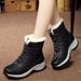Women's Shoes Winter Snow Boots With Faux Fur Lining, Waterproof Slip-Resistant Casual Shoes, Round Toe Lace-Up Mid Heel Booties For Daily Wear_vogvips.com