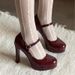 Waterproof Platform Red High Heels Women 2025 Spring New Style Elegant Sexy Chunky Heel Pointed Toe Mary Jane Shoes_vogvips.com
