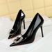 Rhinestone Belt Buckle Women's Shoes High Heels Patent Leather Shallow Mouth Pointed High Heel Single Shoes_vogvips.com