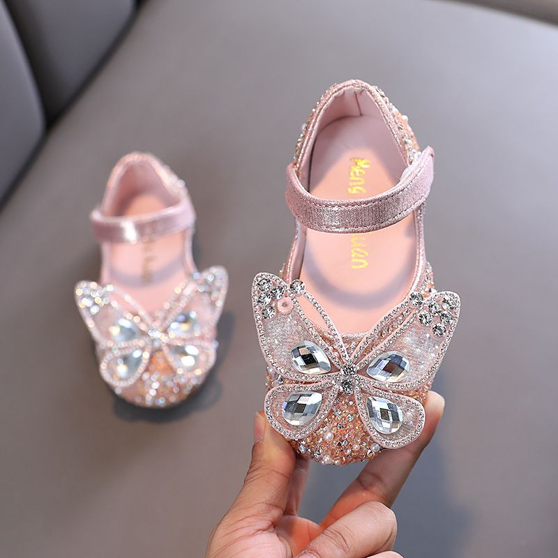 Girl Princess Square Mouth Rhinestone Bow Single Shoe Shoes Show Dance Shoe Girls_vogvips.com
