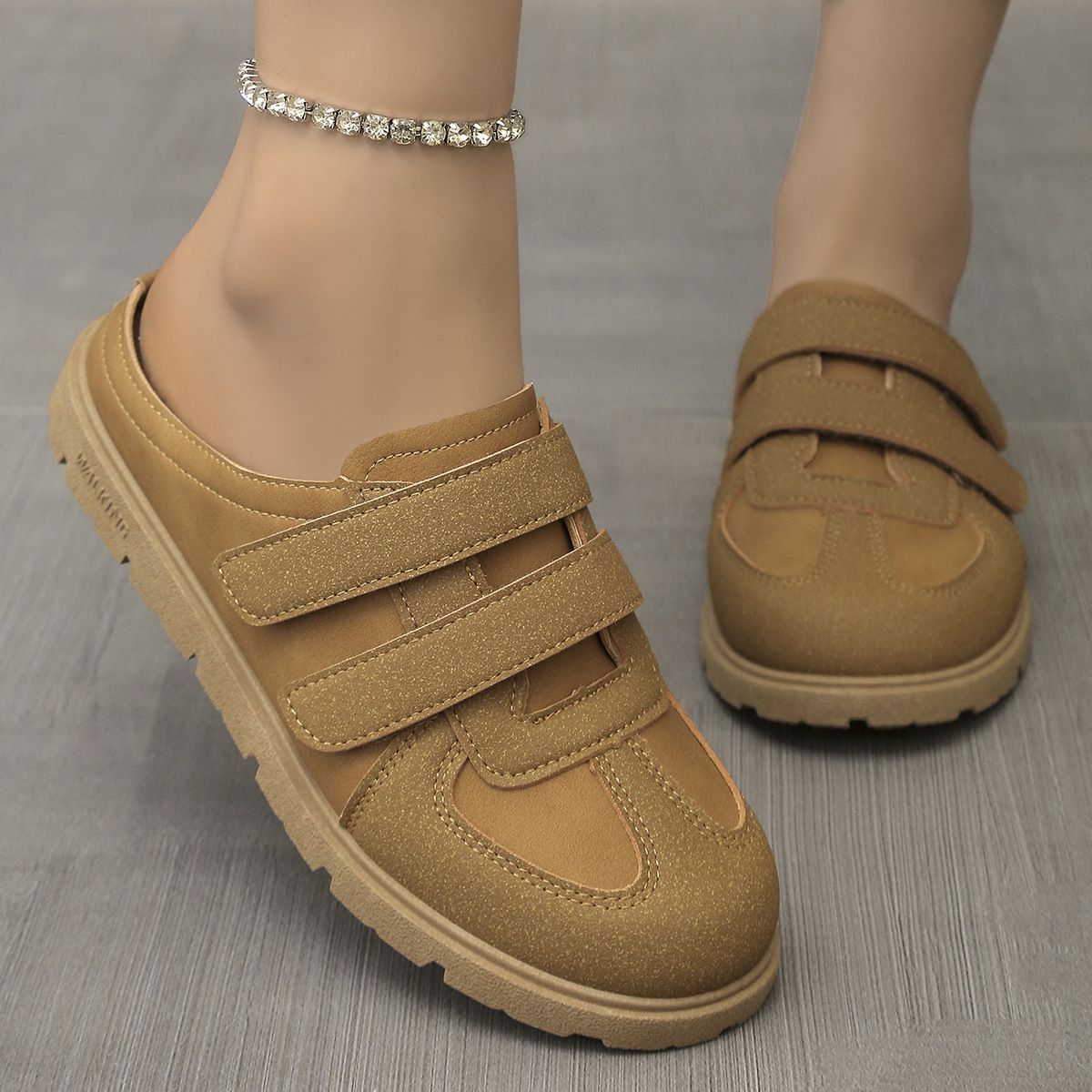 Women's Retro Birkenstock-Style Sandals - Comfortable Round-Toe Slip-On Shoes With Rubber Sole (Brown & Khaki)_vogvips.com