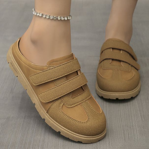 Women's Retro Birkenstock-Style Sandals - Comfortable Round-Toe Slip-On Shoes With Rubber Sole (Brown & Khaki)_vogvips.com