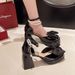 Mary Jane High Heels With Dress Thick Heel Waterproof Platform White Wedding French Style Small Leather Pearl Bowknot_vogvips.com