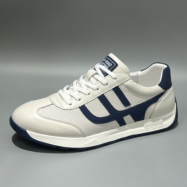 Agan Genuine Leather Mesh White Men Summer Breathable Thin Men's Sports Casual Trendy Running Shoes_vogvips.com