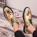 Euro Step Fashion Glossy Mirror Large Size Korean Style Brogue Nightclub Personality Gold Lace-up Leather Shoes_vogvips.com