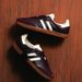Burgundy Suede & Leather Trainers Classic Three Stripe Style Casual Sneakers_vogvips.com