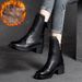 Shanghai Jie Zou Winter New Cotton Round Toe Polished Retro Cowhide Women's Shoes Fashion High-top Versatile Casual_vogvips.com