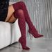 Women's Fashion Stretch Mesh Pointed Toe Stiletto Knee High Boots - Breathable Retro Disco Party Nightclub Boots With Rhinestone Details_vogvips.com