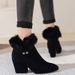 Women's Pointed Toe Ankle Boots Fleece Lined Warm Chunky Heel Plus Size Fur Trimmed Fashion Mid Heel Winter Style_vogvips.com