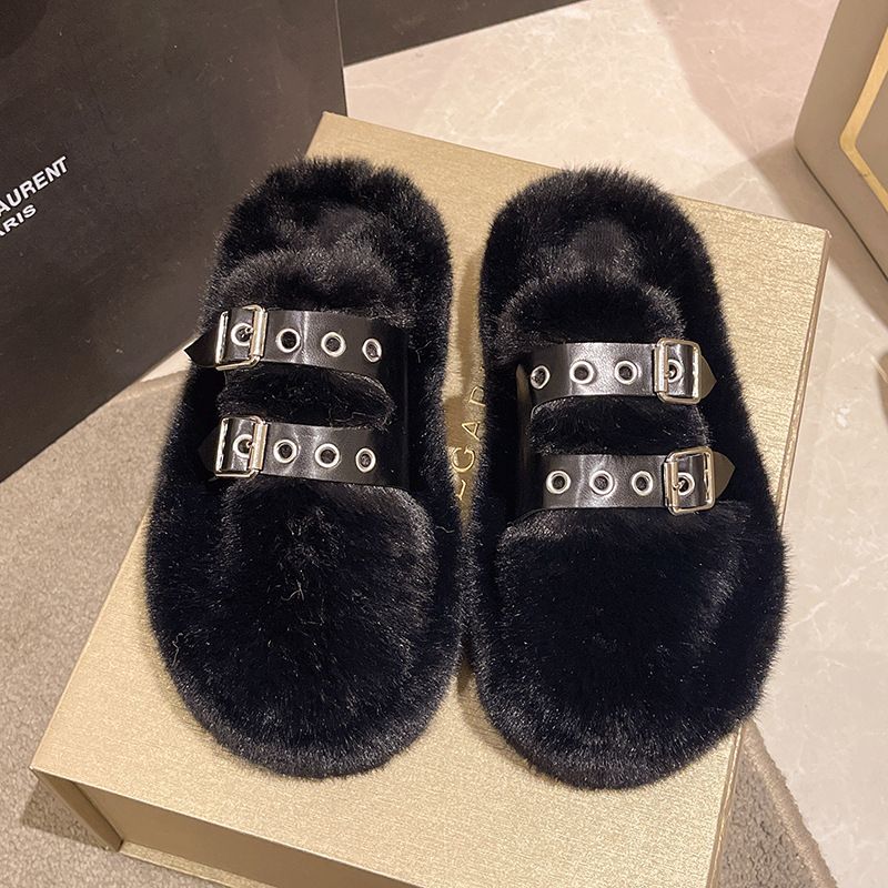 Niche Design Bag Head Fluffy Slippers For Women's Autumn And Winter Wear 2025 New Home Furnishing Piled Thick-soled Cotton Slippers For Women_vogvips.com