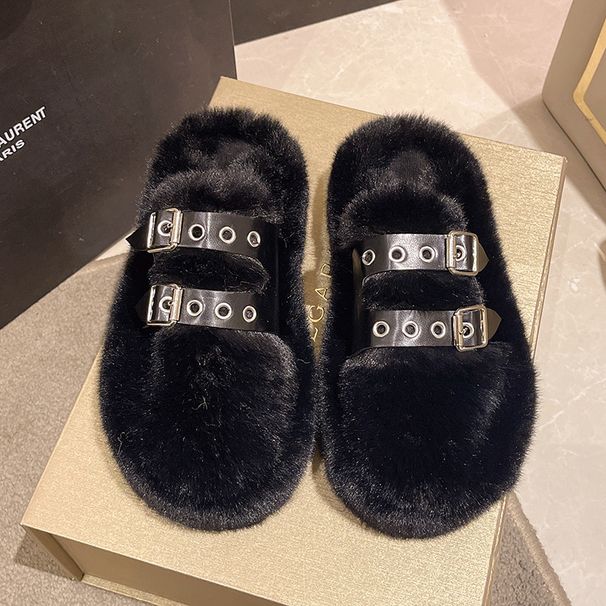 Niche Design Bag Head Fluffy Slippers For Women's Autumn And Winter Wear 2025 New Home Furnishing Piled Thick-soled Cotton Slippers For Women_vogvips.com