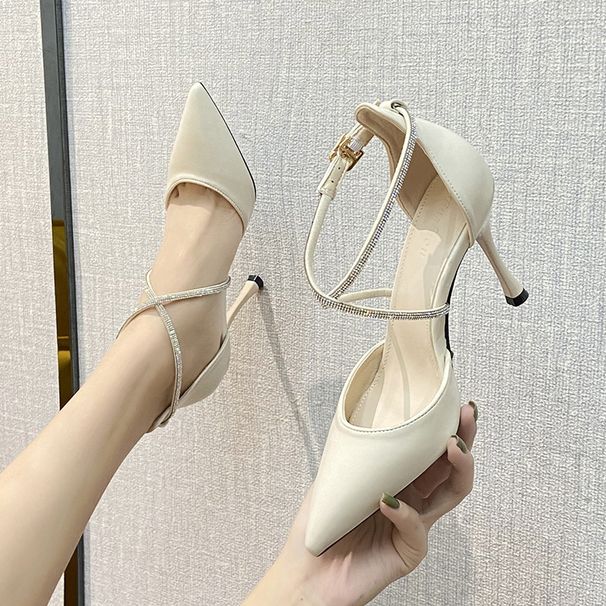 Sharp Pointed Slim Super High Heels, Rhinestones, Hollow Singles, Sexy Toe Sandals, Shallow Mouth Women's Shoes, Fashionable_vogvips.com