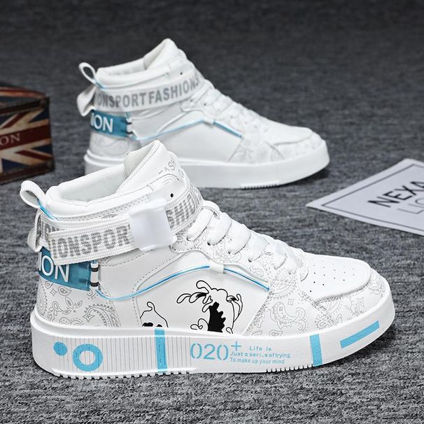 Men's Spring And Autumn Parent-Child High-Top Sneakers Couple Thick-Soled National Board Youth Casual White Trend Shoes_vogvips.com