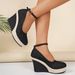 Women's Color Block Wedge Heel Shoes Summer Style Plus Size Shallow Mouth European American Platform Shoes Size 43_vogvips.com