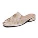 Baotou Half Slippers For Women, Summer Mid-Heel Outdoor Chinese Style Embroidered Shoes, Lazy Mules With Chunky Heels, Fashionable Sandals_vogvips.com