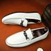 Spring And Summer White Lazy Bean Men's English Casual Leather Shoes Office BusinessToe Layer Cowhide_vogvips.com
