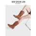 Women's Western Cowboy Boots Autumn Embroidery Hollow V Neck Desert Thick Heel Martin Square Head Shoes_vogvips.com