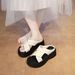 Summer French-style Black Slippers Women, 2025 New Fashion, Suitable For Pairing With Skirts, Beach Shoes, Thick-soled_vogvips.com