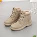 Women's Chunky Sole Ankle Boots - Waterproof Slip-Resistant Martin Boots For Winter, Round Toe Lace-Up Casual Shoes (Yellow, Black, Beige, Pink)_vogvips.com
