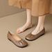 Square Head Single Shoes Women's Flat Bottom One Pedal Retro Grandma Shoes Soft Sole Shallow Mouth Commuting Women's Shoes_vogvips.com