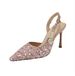Sequin Fabric One-strap High-heeled For Women, Paired With A Skirt, 2025 Autumn New Model, Pointed Toe Stiletto Party_vogvips.com