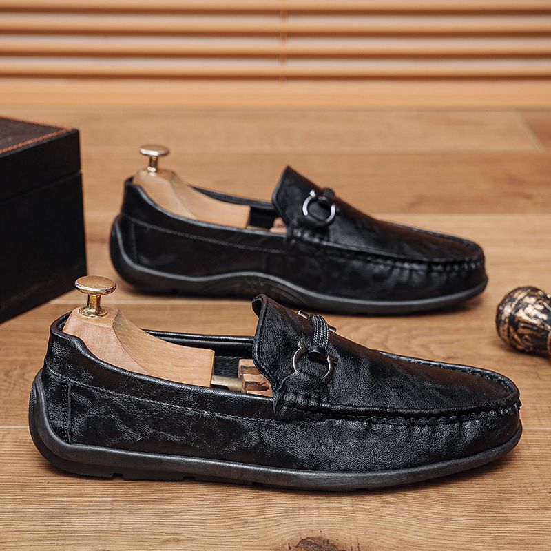 SHLIANG Men's Slip-On Soft-Soled Driving Shoes Comfortable Round-Toe Business Casual Leather Shoes Breathable Upper Slip-On Loafers X0007_vogvips.com