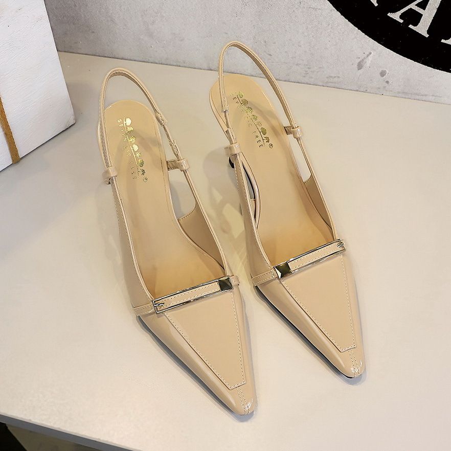 Elegant Pointed-Toe High Heel Pumps With Metal Buckle And Open Back - Stylish Women's Dress Shoes For Parties & Evening Events Black, Nude_vogvips.com