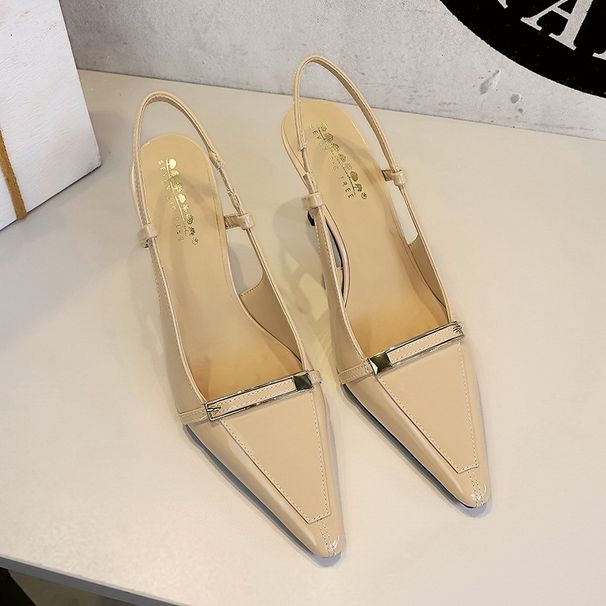 Elegant Pointed-Toe High Heel Pumps With Metal Buckle And Open Back - Stylish Women's Dress Shoes For Parties & Evening Events Black, Nude_vogvips.com