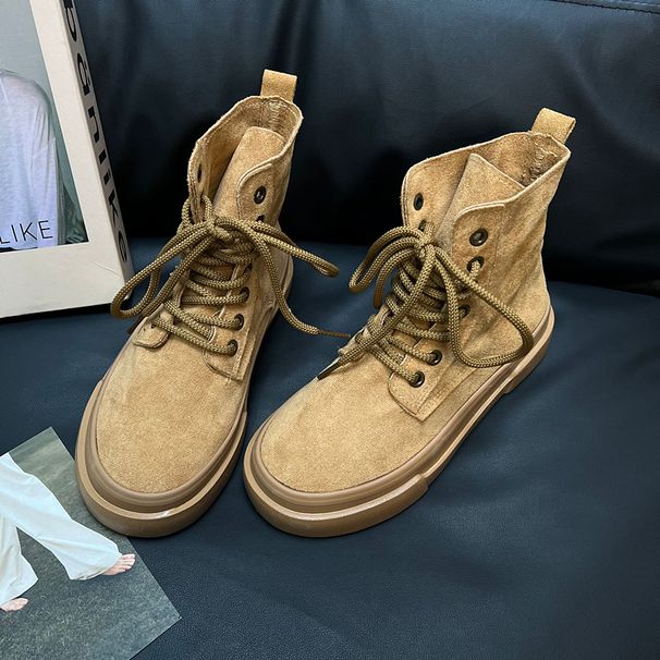 British Style Martin 2024 Autumn New Student Versatile Brown Flat Short Breathable Single Boots For Women_vogvips.com