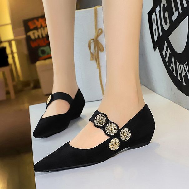 Wedge suede low heel metal trim line shoes with shallow pointed toe_vogvips.com