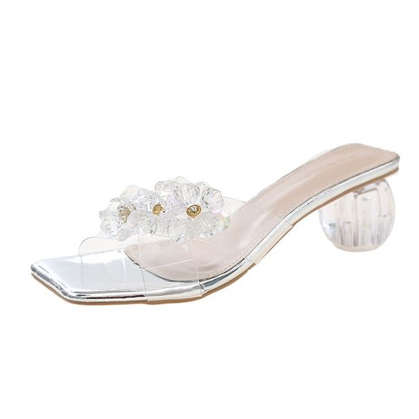 Women's Sexy Rhinestone Transparent Heel Mules - 3.5" Chunky Crystal Heel & Open Toe (Elegant Summer Sandals For Dresses)_vogvips.com