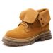 Thick-Soled Martin For Women, Yellow 2022 Autumn New Suede Leather Ankle Boots, Fashion Lace-Up Bucket Work Short Boots_vogvips.com