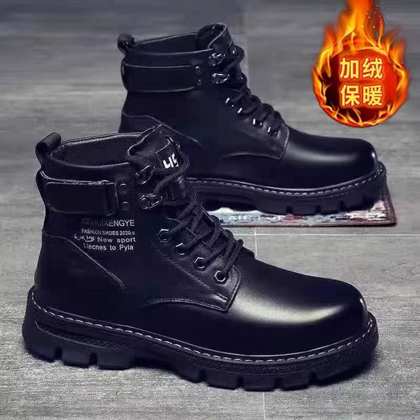 Men's Winter High-Top Martin Boots With Fleece Lining, Korean Style, Versatile, Thickened And Warm Cotton Shoes, Thick-S_vogvips.com
