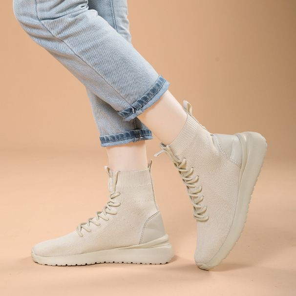 Plus Size High Top Trendy Socks, Lace Up Women's Shoes, Soft Sole, Middle-Aged And Elderly Casual Lightweight 344_vogvips.com
