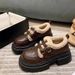 Women's Shoes Chunky Loafers With Fleece Lining - Slip-On Comfort Shoes With Platform Sole For Winter, Spring & Fall - Round Toe Mary Jane Style_vogvips.com