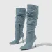 Eilyken Winter Pleated Denim Women Knee High Boots Fashion Pointed Toe Zipper Thin Heels Booties Shoes Zapatos Mujer_vogvips.com
