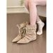 Western Style Niche Retro Pleated Pointed Toe Short For Women Autumn New Height-Increasing Lace-Up Casual Slouch_vogvips.com