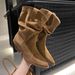 Cowhide Version ~ New Pointed Toe Western Cowboy Short Genuine Leather Chunky Heel Pull-On Slouch Martin Boots_vogvips.com