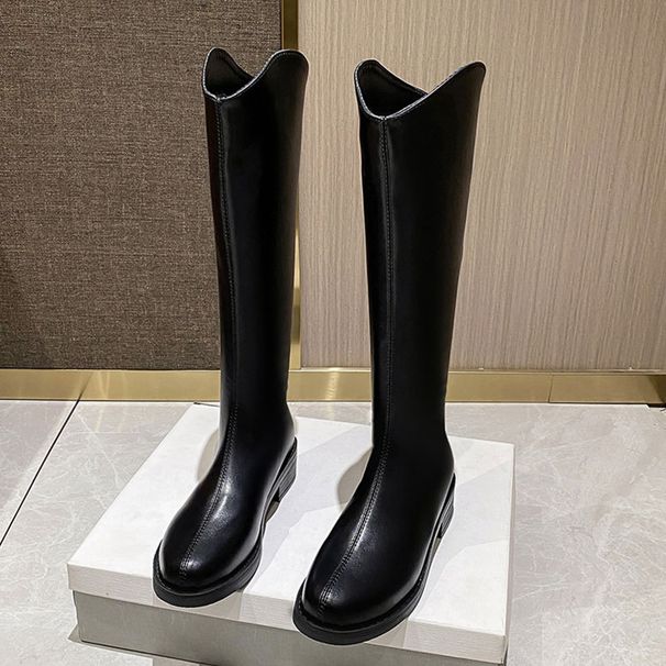 Over-the-Knee Short Petite Women, Chunky Heel V-Cut Pointed Toe Riding Boots, 2023 Autumn Winter New Thick-Soled Long_vogvips.com