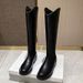 Over-the-Knee Short Petite Women, Chunky Heel V-Cut Pointed Toe Riding Boots, 2023 Autumn Winter New Thick-Soled Long_vogvips.com