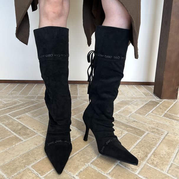 Pointed Toe Western Cowboy 2025 New Over-the-Knee Long Versatile Slouch Lace-Up High Boots_vogvips.com